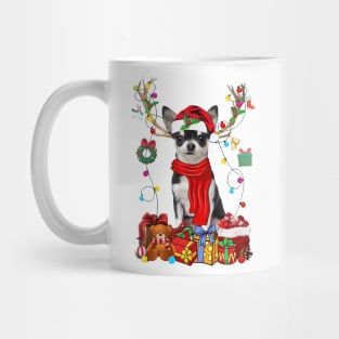 Black Chihuahua Reindeer Santa Christmas Color Lights Mug